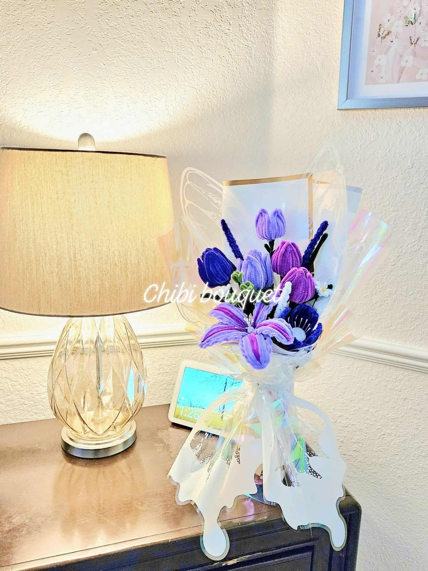 Handmade Pipe Cleaner Flower Bouquet_ purple Tulip and Lily